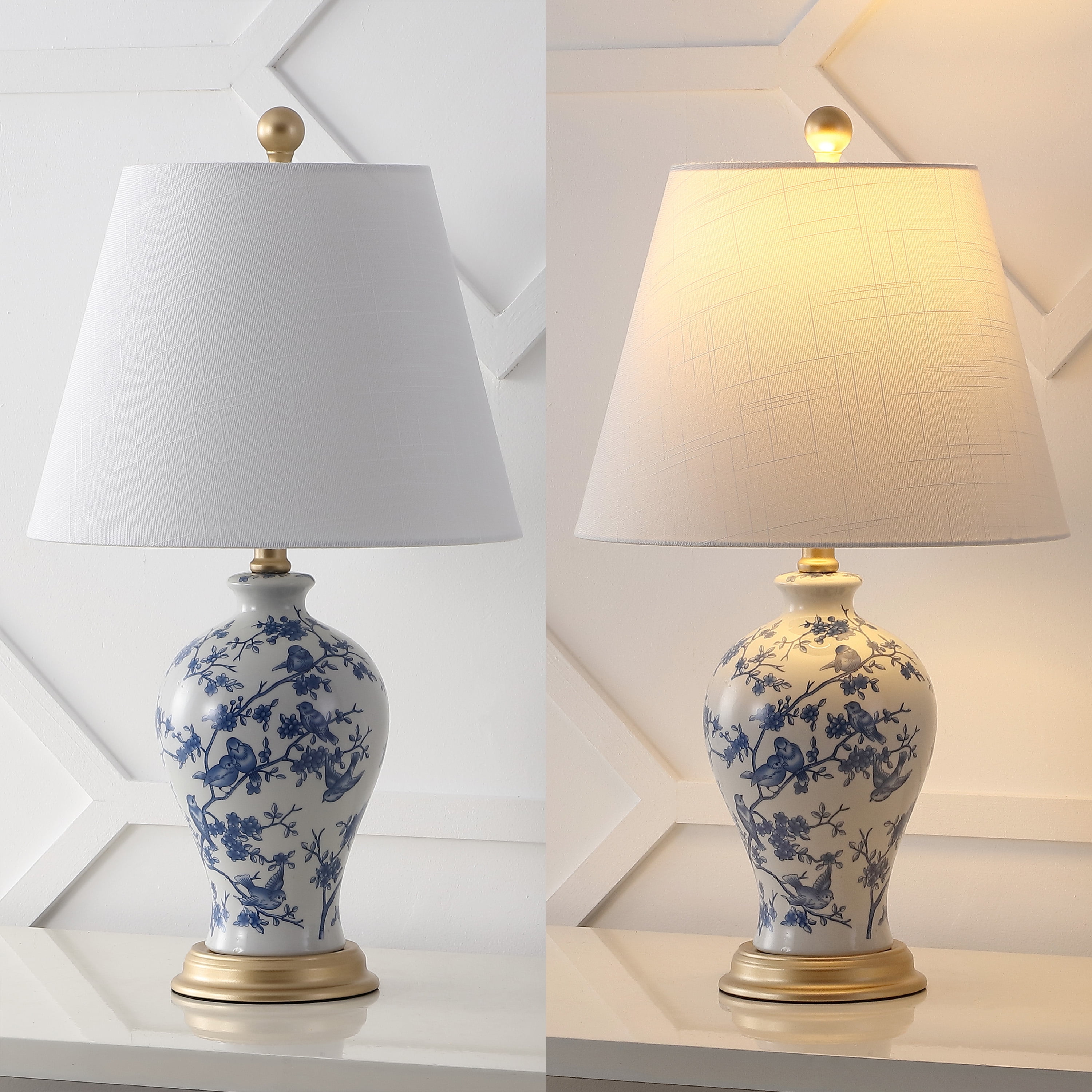 JONATHAN Y Grace 24" French Country Cottage Ceramic/Iron Floral Urn LED Table Lamp, Blue/White, JYL3009B