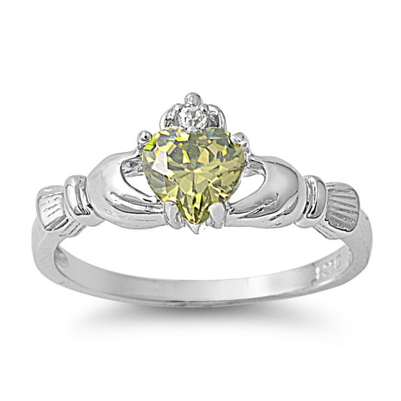 Claddagh Benediction Simulated Peridot Cubic Zirconia Ring Sterling Silver 925 Size 10
