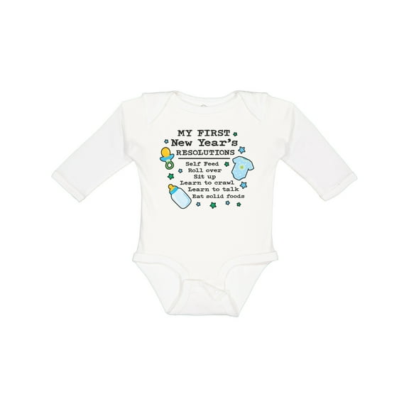 Inktastic My First New Years Resolutions with Baby Clip Art and Stars Boys Long Sleeve Baby Bodysuit