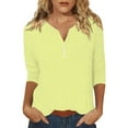 thumbnail image 4 of Women's Top Solid Color Button-Up 3/4 Sleeve Casual Commuting Long Sleeve Shirt | Yubnlvae | Women's Solid Color Button up Top with Three Quarter Sleeves for (Beige | M), 4 of 7
