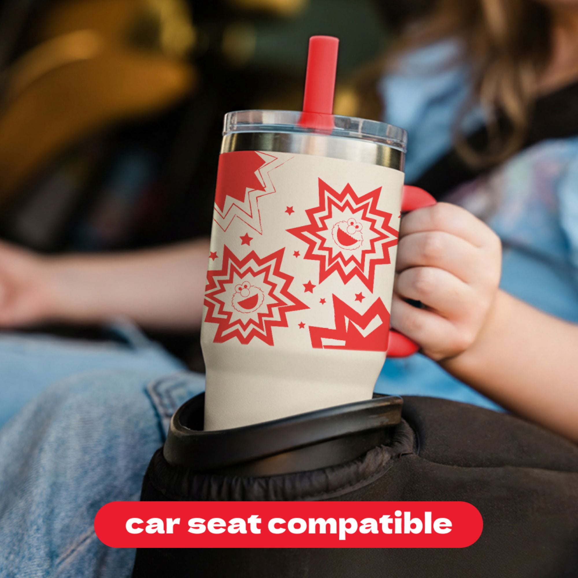 YAYA My First Travel Tumbler for Preschool & Kids 3+, Insulated Stainless Steel Tumbler with Reusable Silicone Straw & Spill-Proof Lid, Cup Holder Compatible, BPA-Free, 12oz, Sesame Stree Elmo