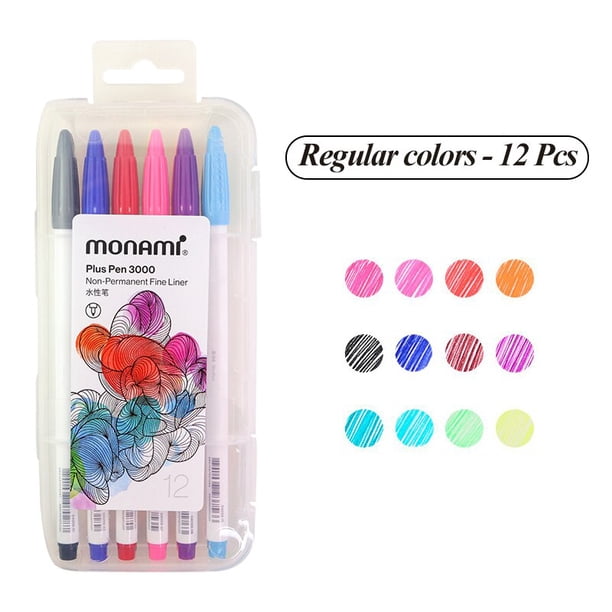 Monami-Bolígrafos de gel a base de agua para escritura, plumas de línea de gancho para grafiti y notas, material escolar, cuenta de mano, Plus Pen 3000, 12/24/36 colores