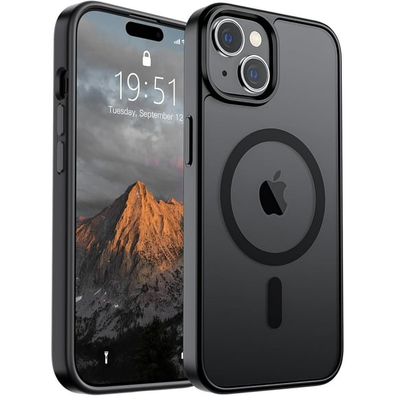 Magnetic for iPhone 15 Case [Compatible with MagSafe] [10 FT Military Grade Drop Protection] Slim Translucent Matte Shockproof with Anti-Fingerprint Phone Case, Black