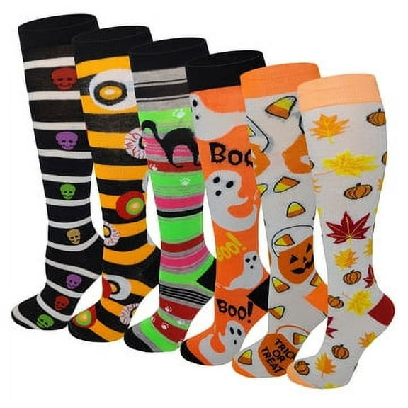6 pairs Halloween Fancy Design Knee High Socks For Women