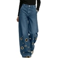 thumbnail image 2 of Yutgune Women's Wide Leg Jeans High Waisted Stretch Denim Pants Grommet Detail Jeans with Pockets, 2 of 9