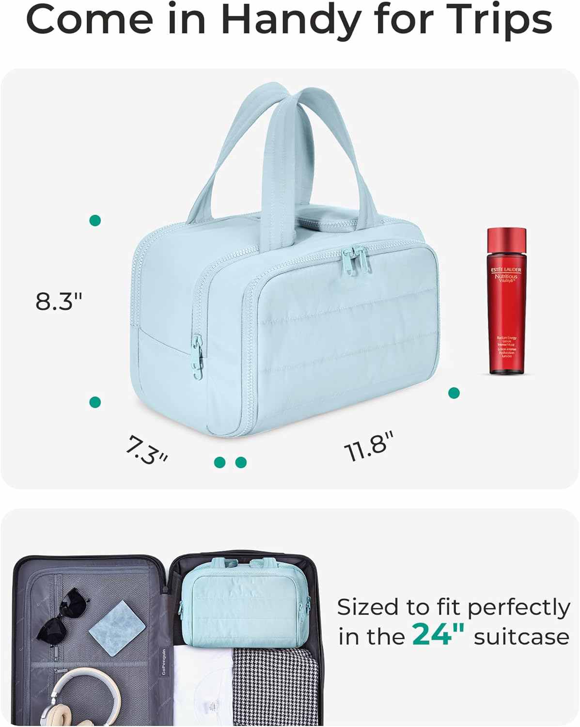 Travel Toiletry Bag, Lightweight Large Wide-open Travel Bag for Women, Puffy Cosmetic Makeup Bag Organizer with Handle for Accessories,Essentials, Toiletries