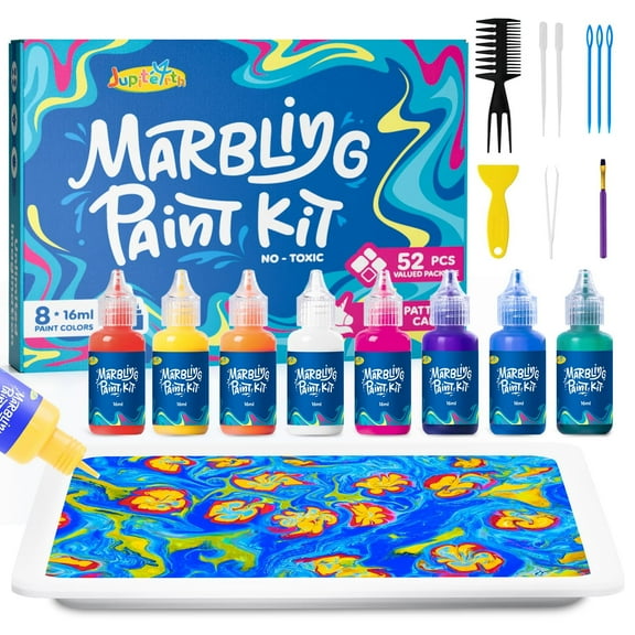 Jupitearth 8Ct (16ml) Water Marbling Paint Set,Fabric Paints,Arts and Crafts Art Supplies,Marbling Paint for DIY Crafts