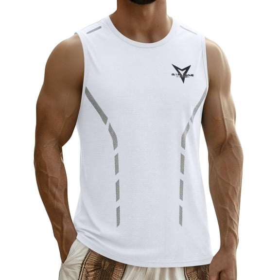 FRSASU Men's Workout Tank Top Quick Dry Athletic Gym Muscle Breathable Mesh Sleeveless Running Training Vest White-A