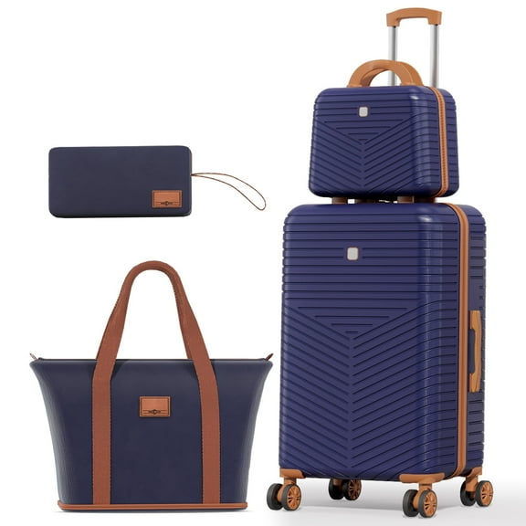 SANOPY 20" Carry-On Luggage Set, Hardside 4PCS Lightweight ABS PC Suitcase Set with TSA Lock and Spinner Wheels, Blue