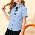 thumbnail image 5 of Girls Short Sleeve Button Down Shirt with Bow Tie - Cotton Wrinkle Resistant School Uniform Top for Kids - Blue,Size 7 T, 5 of 9