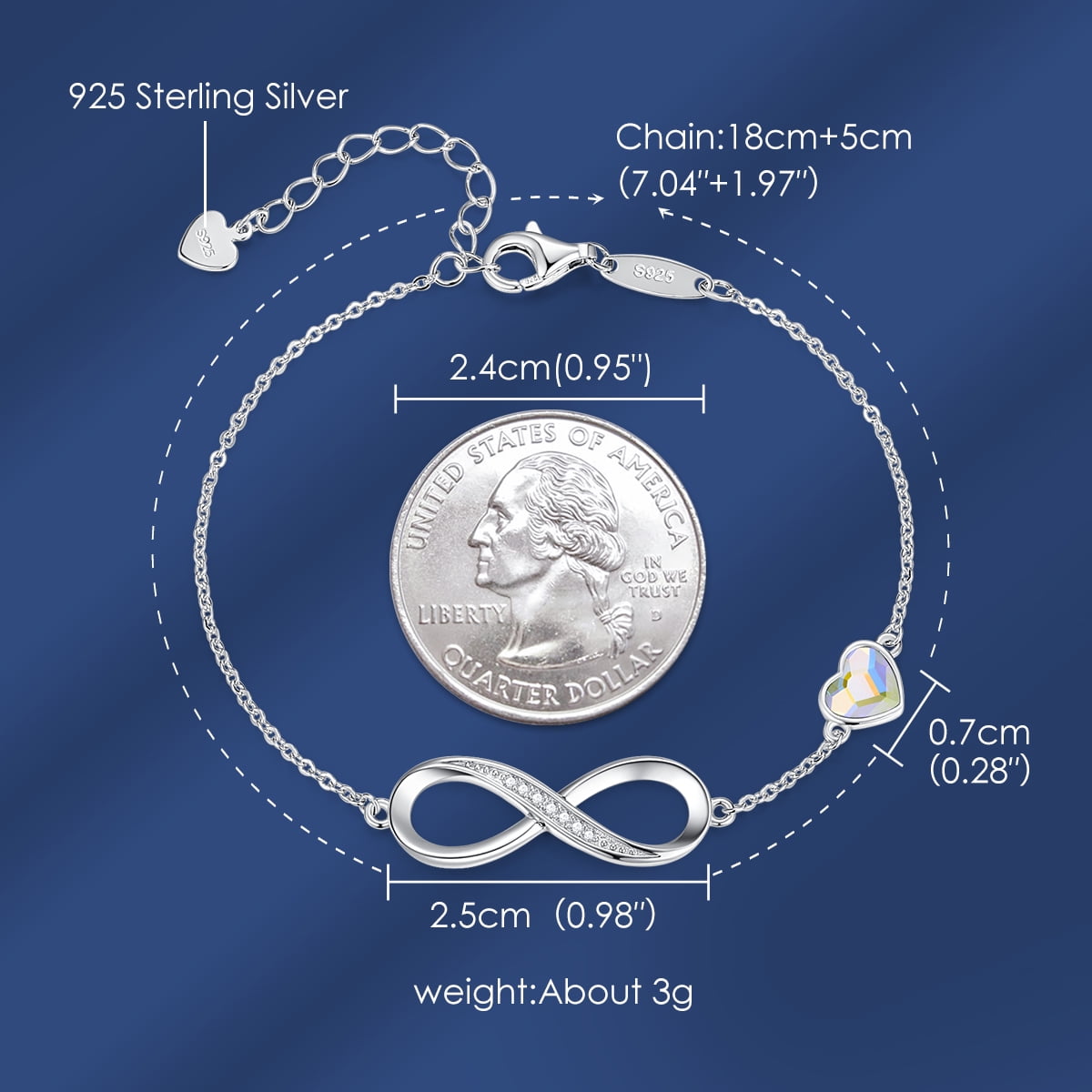 CDE 925 Sterling Silver Bracelet for Women Infinity Heart Symbol