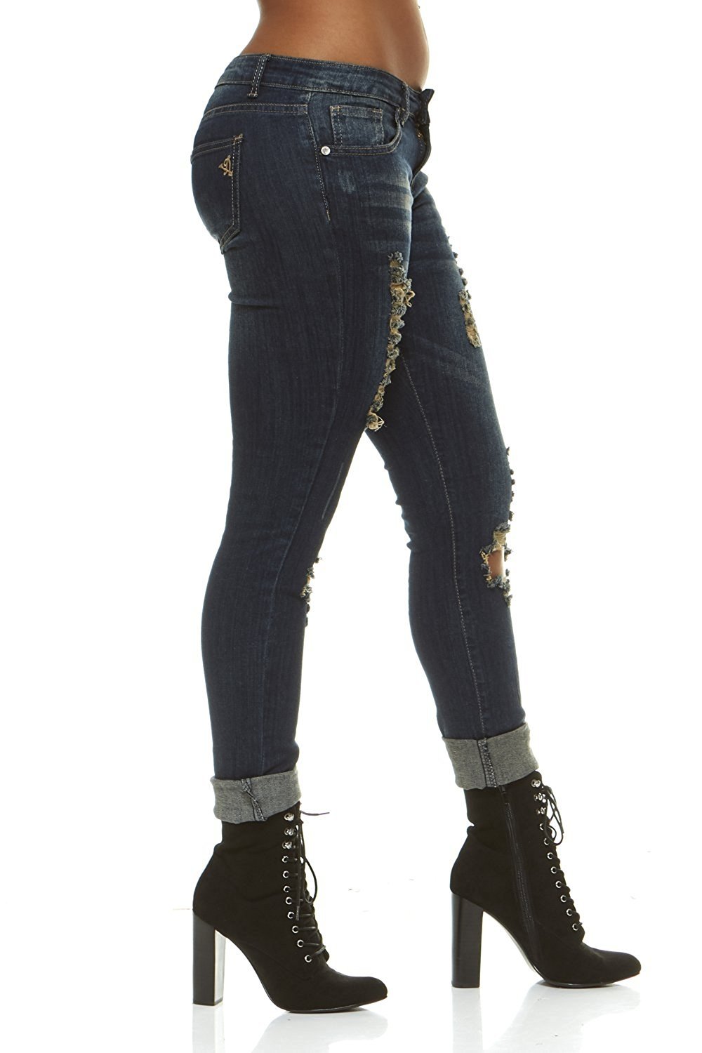 V.I.P.JEANS Ripped Distressed Washed Skinny Stretch Jeans For Women Junior or Plus Sizes - image 2 of 8
