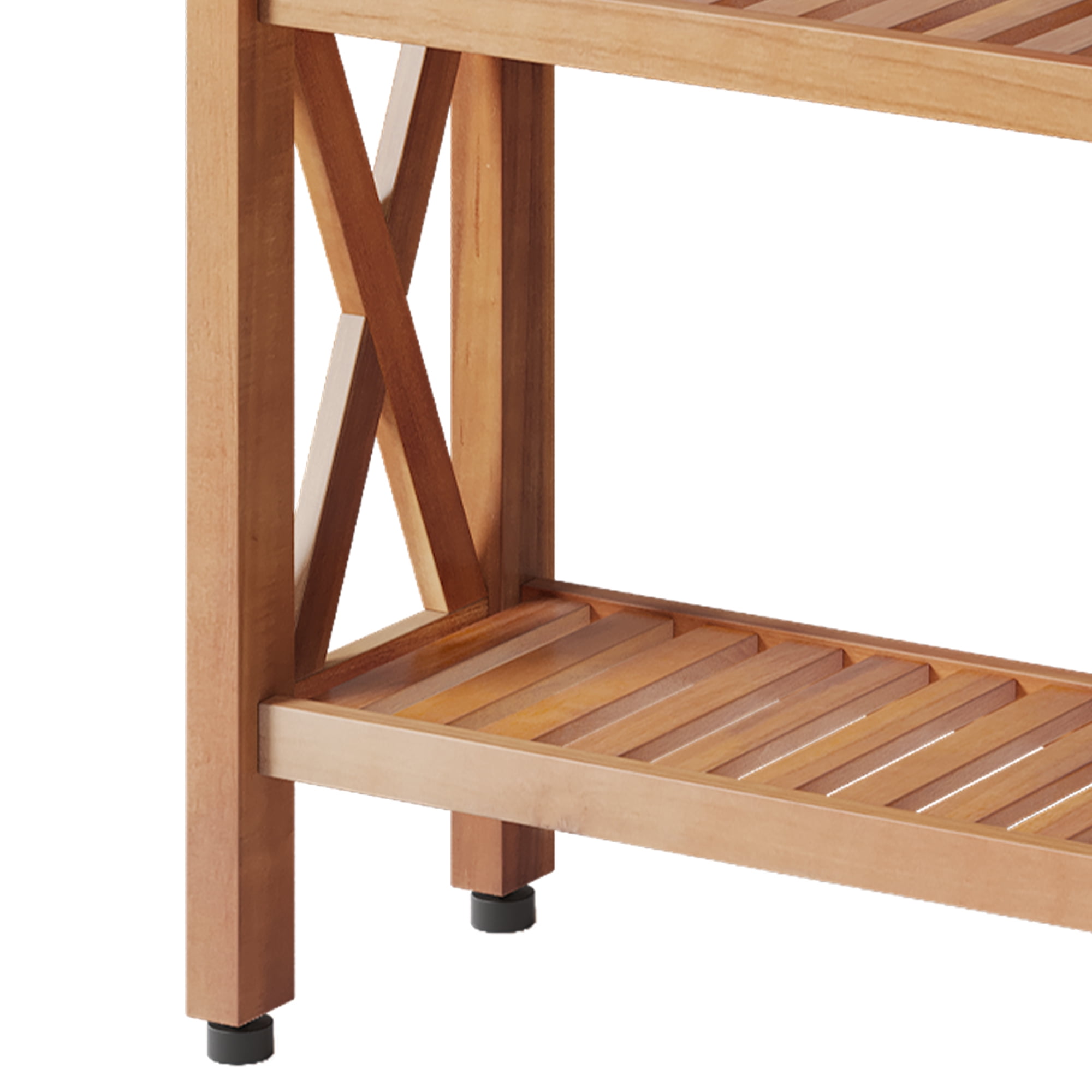 Uforic 39.4" Outdoor Console Table with Storage Shelves, Weatherproof Wood Side Table, Natural