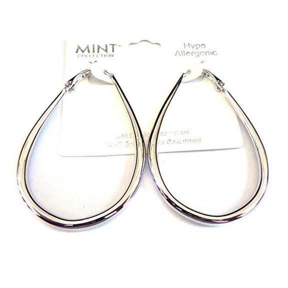 Teardrop Hoop Earrings Plated Gold 2.5 inch Long Hypo-Allergenic