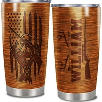 Personalized Hunting Tumbler Wood Style American Flag Design Insulated Cup with Lid Custom Name Tumblers Hunter Lovers Gift for Best Friends Christmas Father