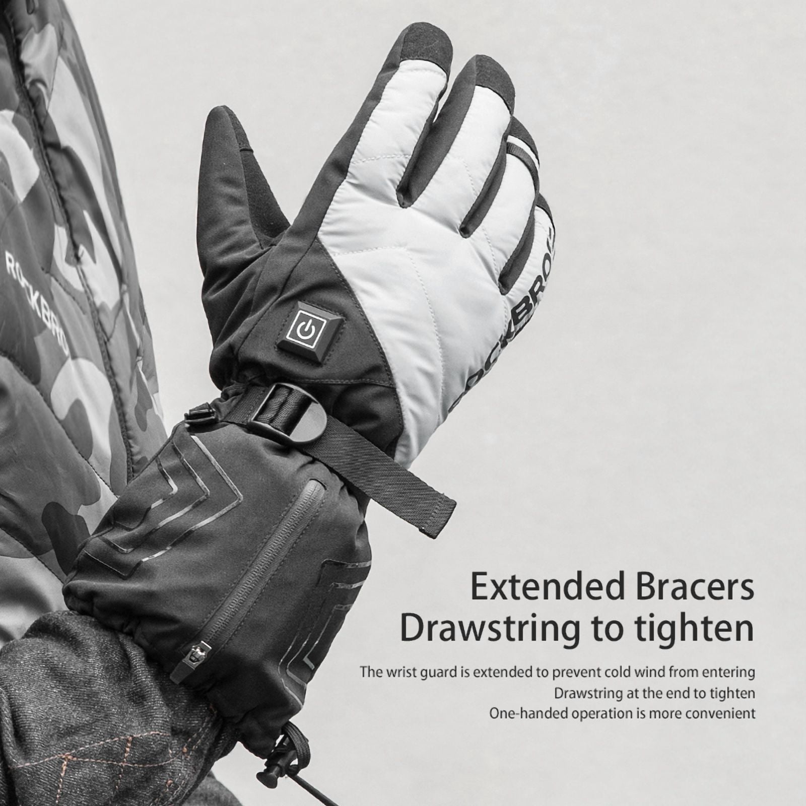 ROCKBROS Electric Heated, Rechargeable 4000mAh with Hidden Pocket Design Motorcycle Gloves 3 Heating Mode Adjust Fleece/Thickening Riding Windproof Touch Screen Sensitive Winter Cycling Gloves