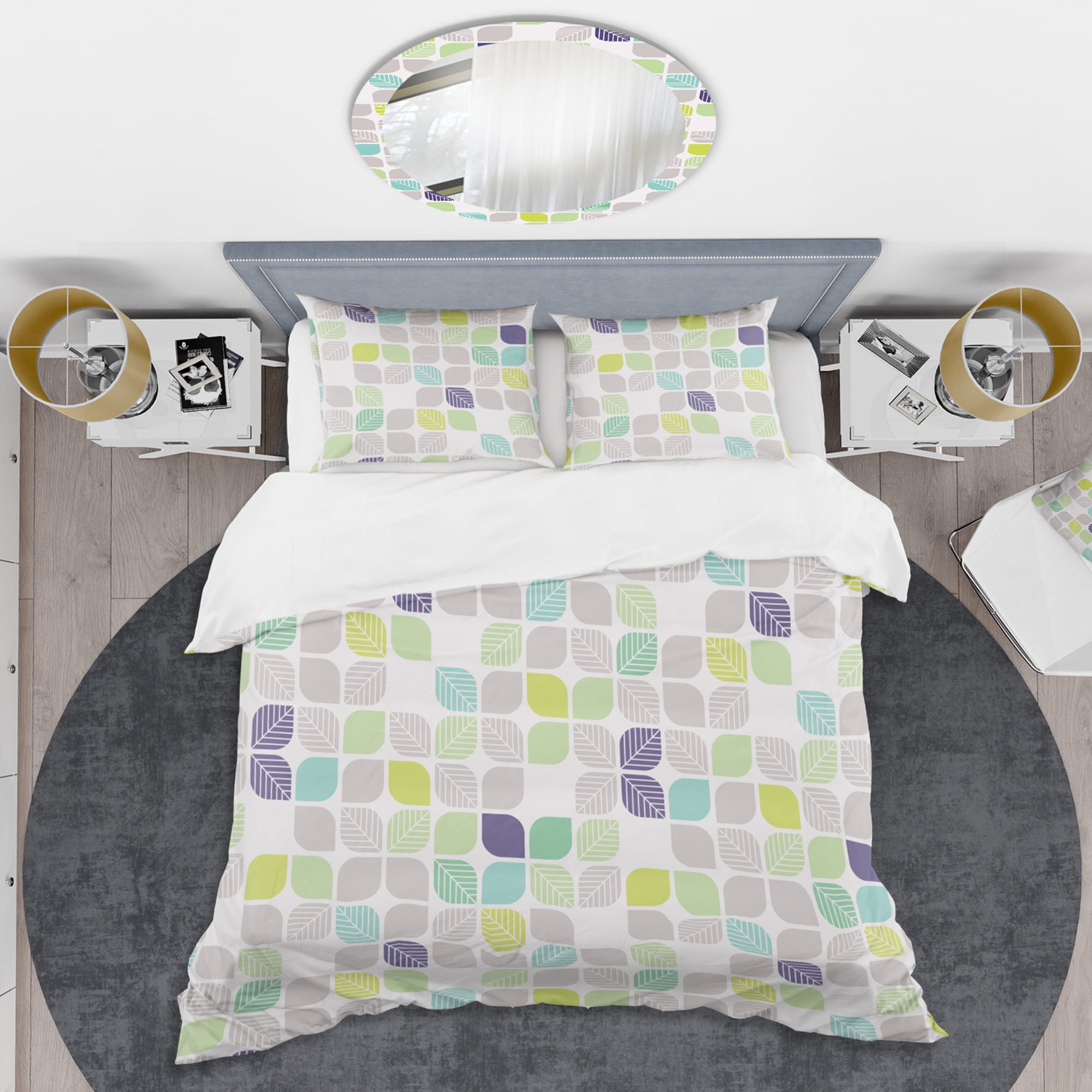 Designart 'geometric pattern with leaves' Mid-Century Modern Duvet Cover Set
