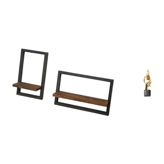 Estantes Flotantes De Madera De Estilo Rústico Moderno Con Estatua Decorativa De Resina De Arte Abstracto. Ideales Para La Cocina, La Oficina, El Comedor Y Como Expositor O Almacenamiento En