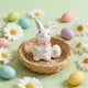 thumbnail image 5 of Adornos de Pascua, regalos de Pascua, conejito de resina abrazando huevos de Pascua, figura de conejito blanco, decoración para el hogar, conejito de resina abrazando un huevo de Pascua., 5 of 6