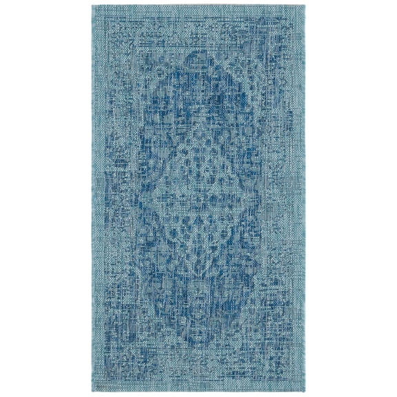 SAFAVIEH Courtyard Kebo Medallion Indoor/Outdoor Area Rug, Navy/Aqua, 2' x 3'7"