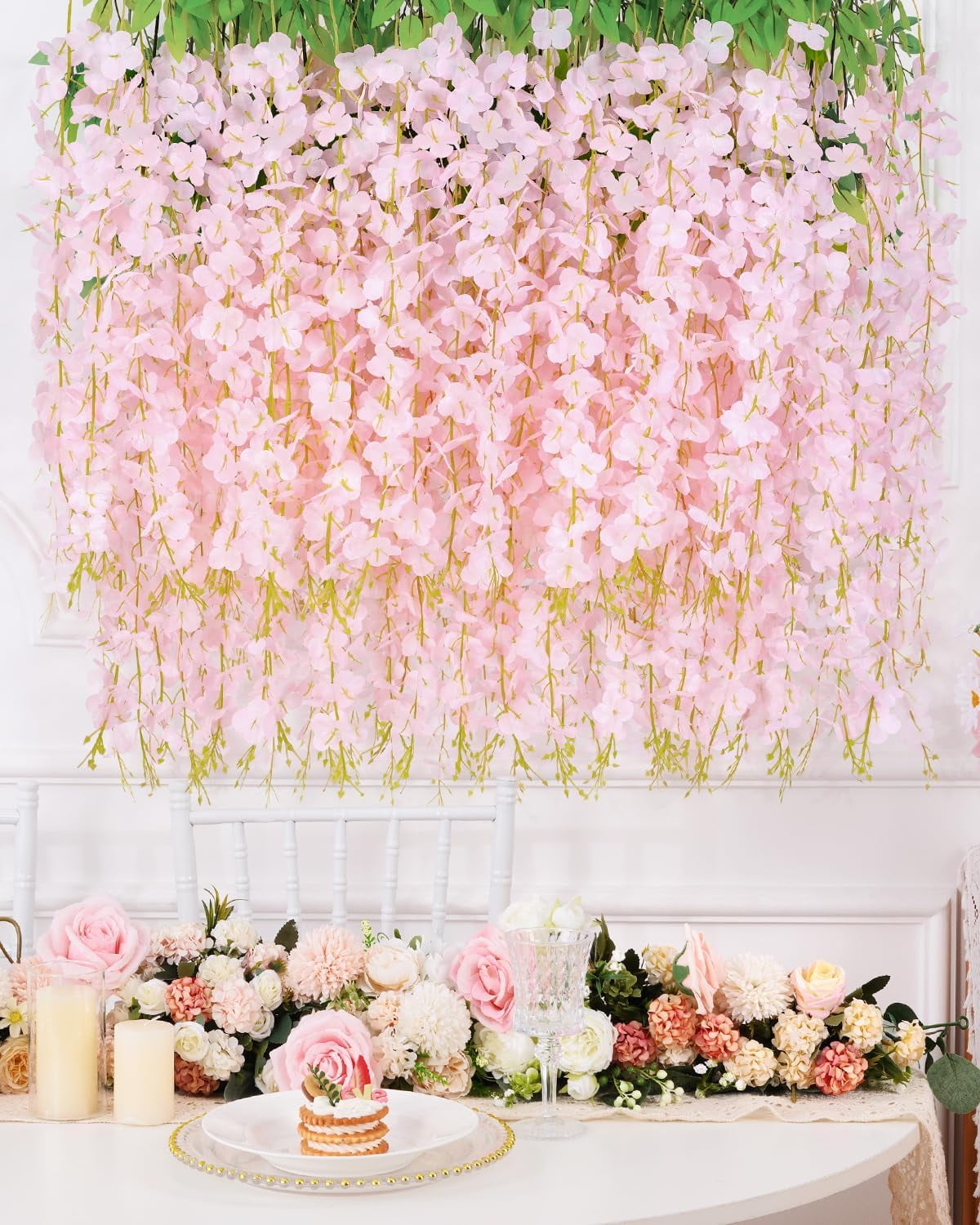 Waipfaru Wisteria Hanging Flowers,40 Pack Fake Wisteria Vine,3.6ft/Pcs Hanging Flower Garland,Silk Wisteria Flowers for Wedding Party Home Decor (Light Pink)