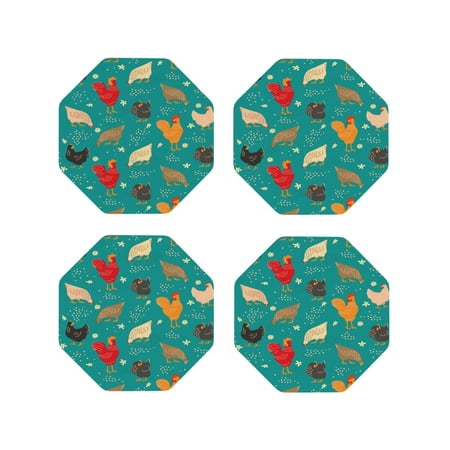 

Tideii Cute Hens And Rooster for Leather Coasters 4 Pieces Anti-fouling and Anti-scalding Decorative Coasters Suitable for Restaurants Kitchens Coffee Shops-Octagon