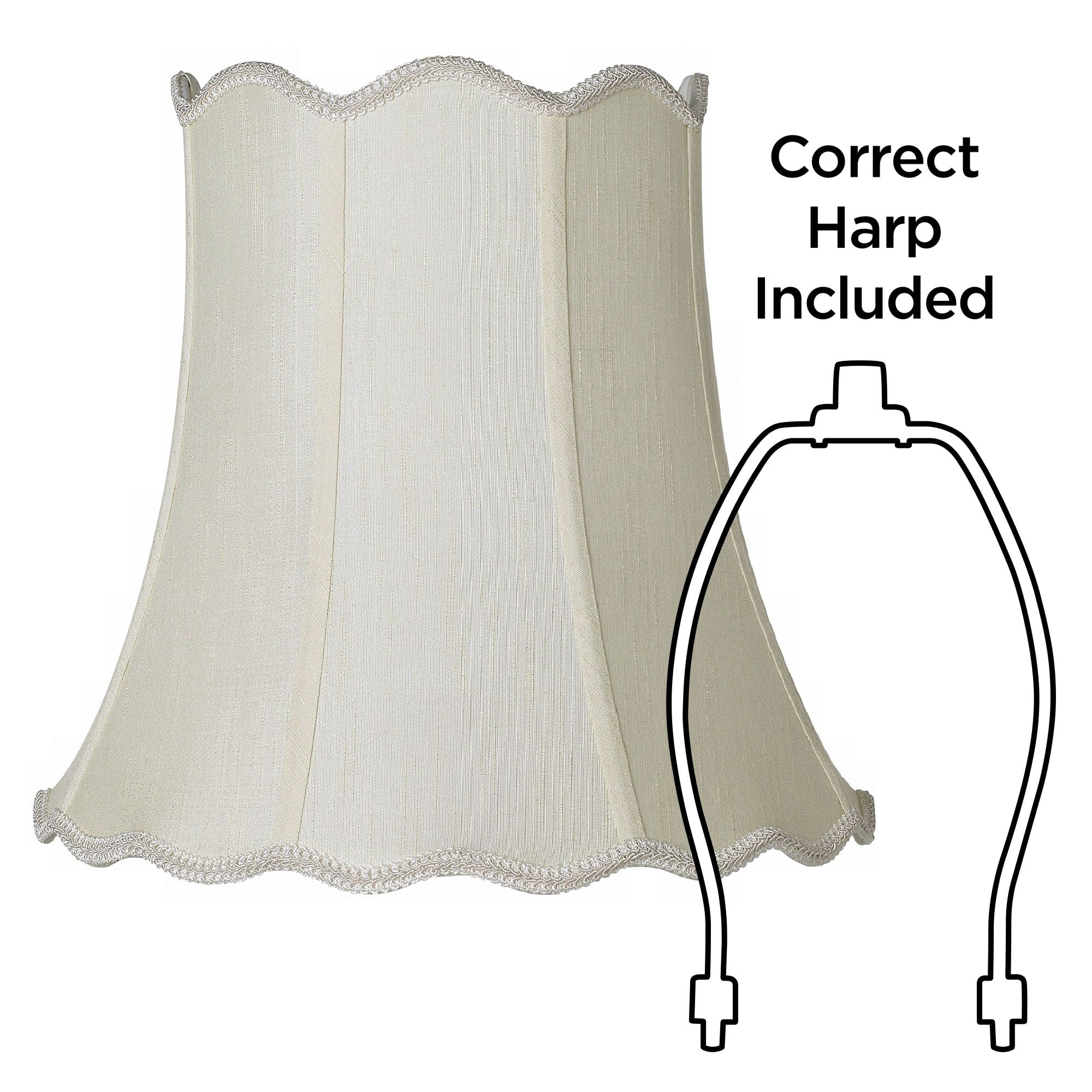 Imperial Shade Set of 2 Scallop Bell Lamp Shades Cream Medium 10" Top x 16" Bottom x 14.75" High Spider Harp and Finial Fitting