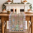 thumbnail image 2 of Table Runner 60 Inches Long for Kitchen Dining, Happy Easter Dresser Scarf Farmhouse, Dining Table Decorations for Wedding/Parties, Gnomes Rabbit Flowers Eggs Brown Wood Grain 13 x 60 In, 2 of 8
