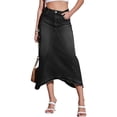 thumbnail image 3 of High Waist Blue Washed Women A Line Irregular Hem Long Denim Skirt, 3 of 7