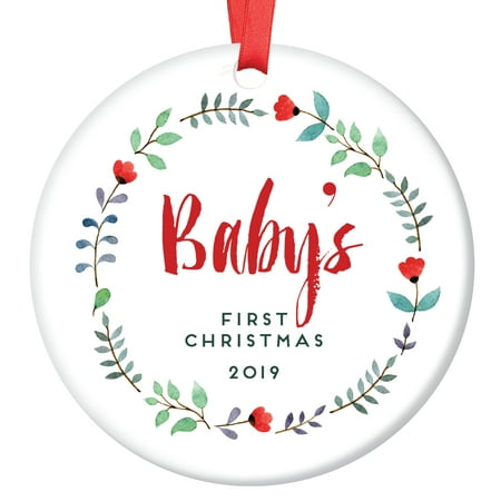 Baby's First Christmas 2019 Ornament Pretty Floral Newborn Girl Ceramic Collectible 3