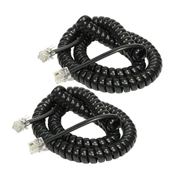 imbaprice (pack of 2) black coiled telephone phone handset cable cord, coiled length 3 to 12 feet uncoiled (value pack)