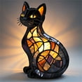 thumbnail image 2 of Stained Glass Cat Lamp, Retro Cat Stained Resin Table Lamp, Tabletop Night Light, Warm Ambient Glow, Fun Gift for Cat Lovers, 2 of 2