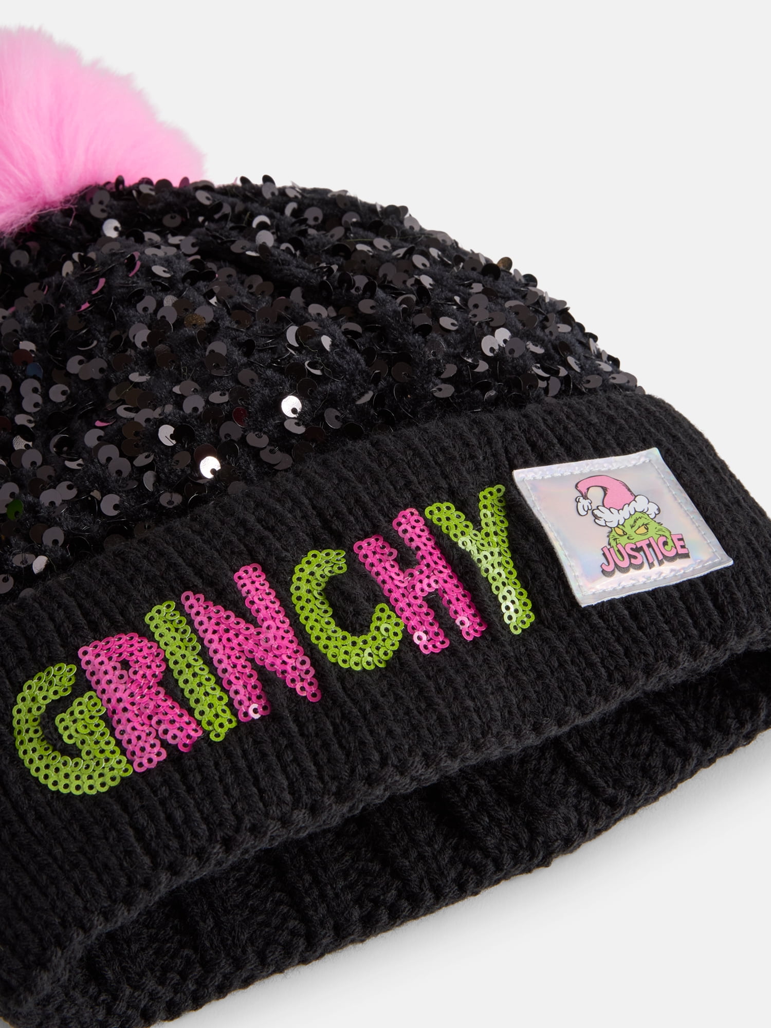 Justice Girls x Dr. Seuss' The Grinch Sequin Hat and Glove Set, Black