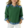 thumbnail image 3 of Bovxnpu Boys Long Sleeve Denim Shirts Undershirts Long Sleeve Collared Denim Panel Pullover Solid Casual Kids Tees, 3 of 9