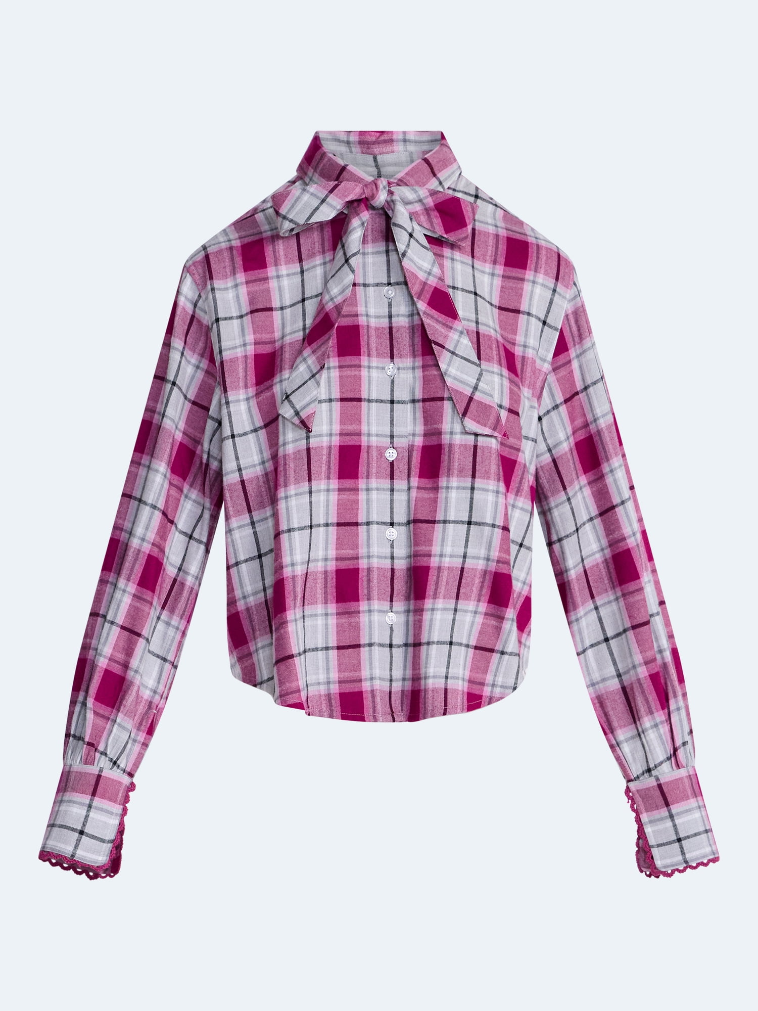 Scoop Women's and Women's Plus Plaid Bow Shirt, Sizes XS-4X