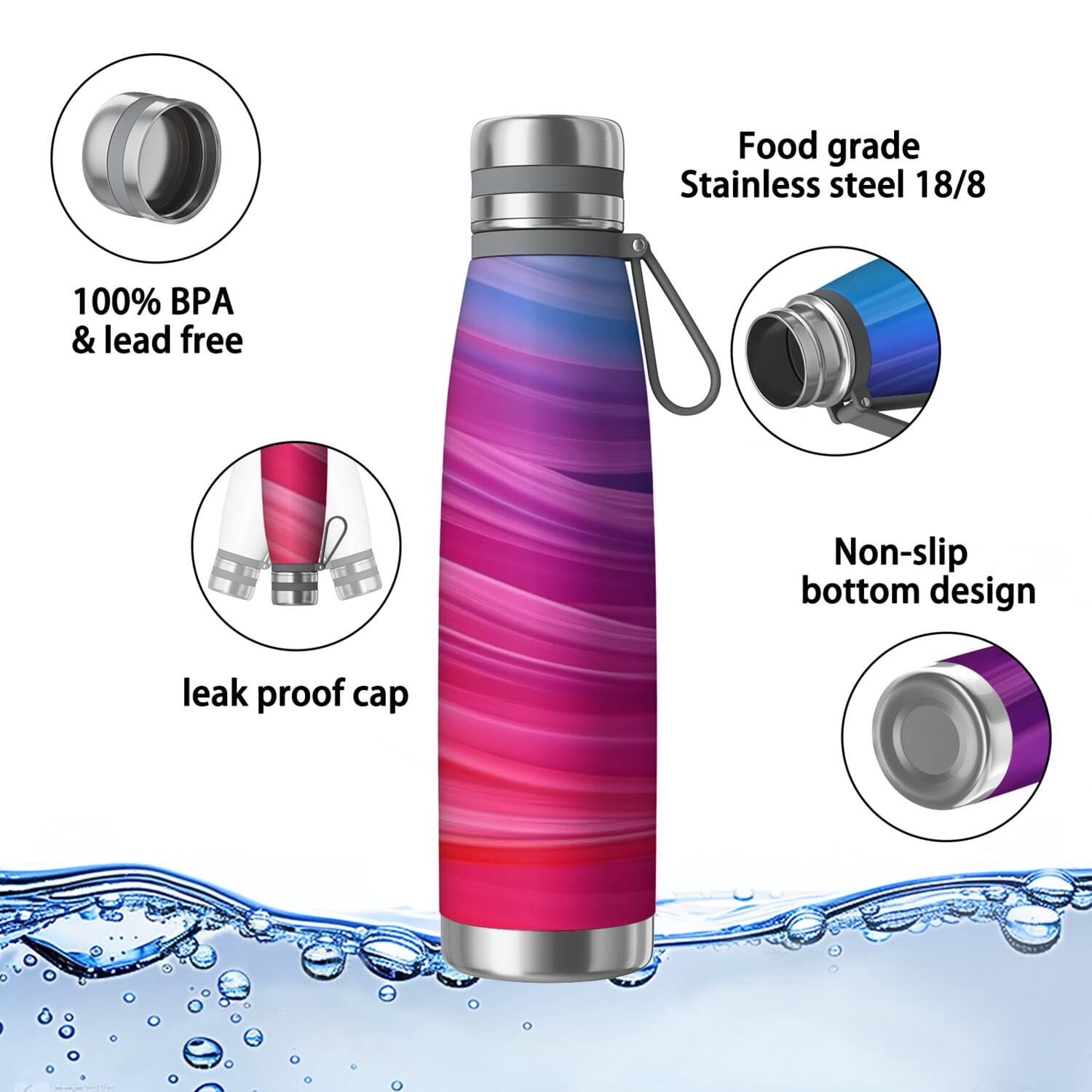 29oz Insulated Water Bottle with Tea Infuser, Stainless Steel Travel Mug, Fluid Smoke Aurora Art Style
