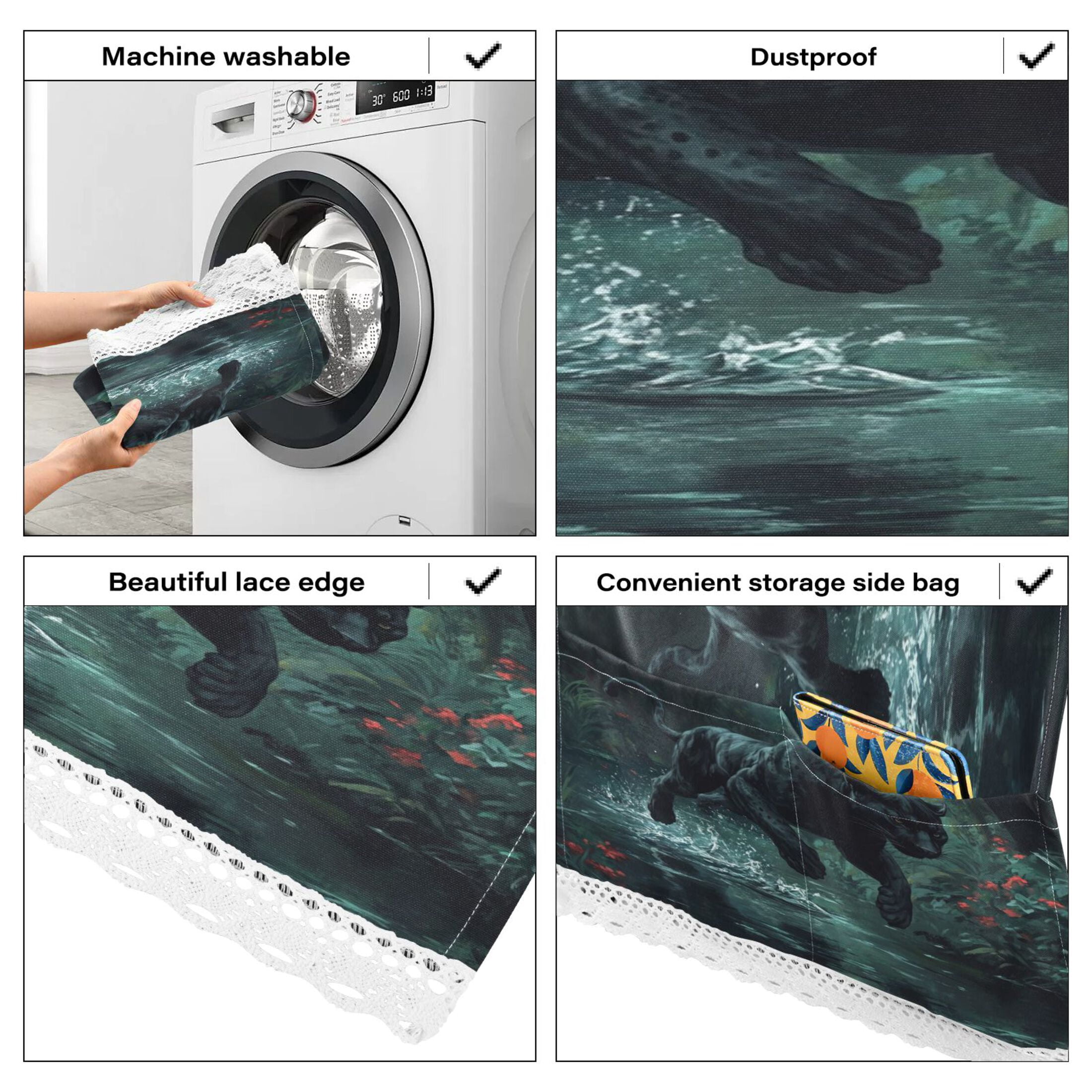 WOBOGO Black Panther Leaping over Water Washing Machine Cloth Dryer Refrigerator Top Cover Protective Non-Slip Mat For Kitchen Laundry
