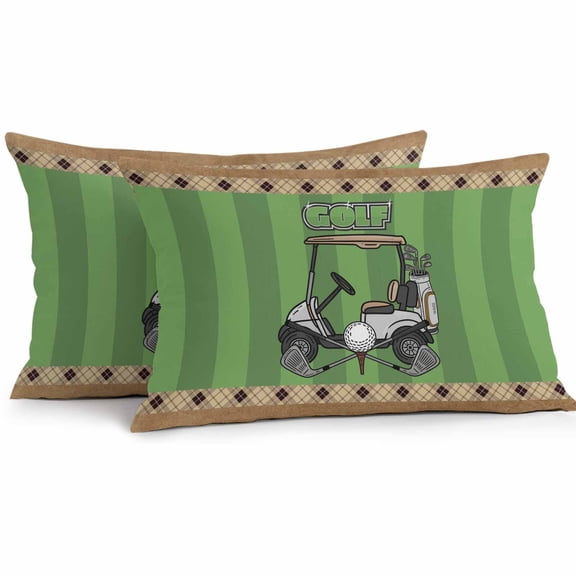 Golf Club Pattern Outdoor Pillow Covers Pack of 2 Golf Grenn Lawn Brown Background Waterproof Throw Pillow Covers Decorative Cushion Cases for Patio Garden Tent Balcony Couch 20x12 inch