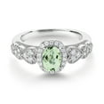thumbnail image 2 of Gem Stone King 925 Sterling Silver Green Prasiolite and White Moissanite Engagement Ring for Women | 0.93 Cttw | Oval 7X5MM | Gemstone Birthstone | Size 7, 2 of 3