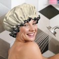 thumbnail image 5 of Shower Caps,Beige Celestial Pattern Waterproof Shower Cap for Women 4 Pieces,Double Reusable Hair Cover for Shower PEVA Elastic Stretch Hem, 5 of 7