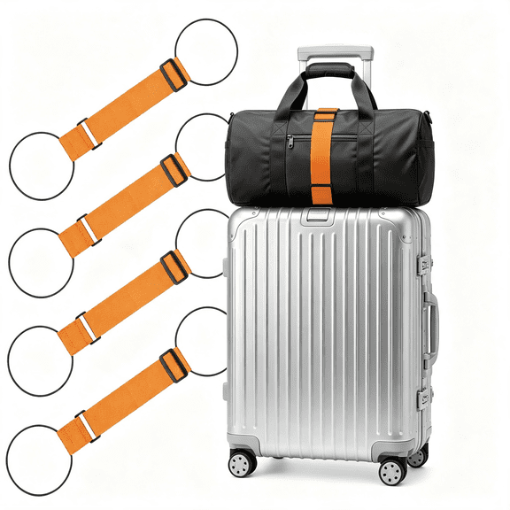 GASTROPOD 4 Pack Luggage Straps, Adjustable Luggage Connector Straps for Multiple Suitcases, Tsa Approved Elastic Bungee Cords with Metal Buckles for Travel, Secure Stacking, Add-A-Bag, Orange