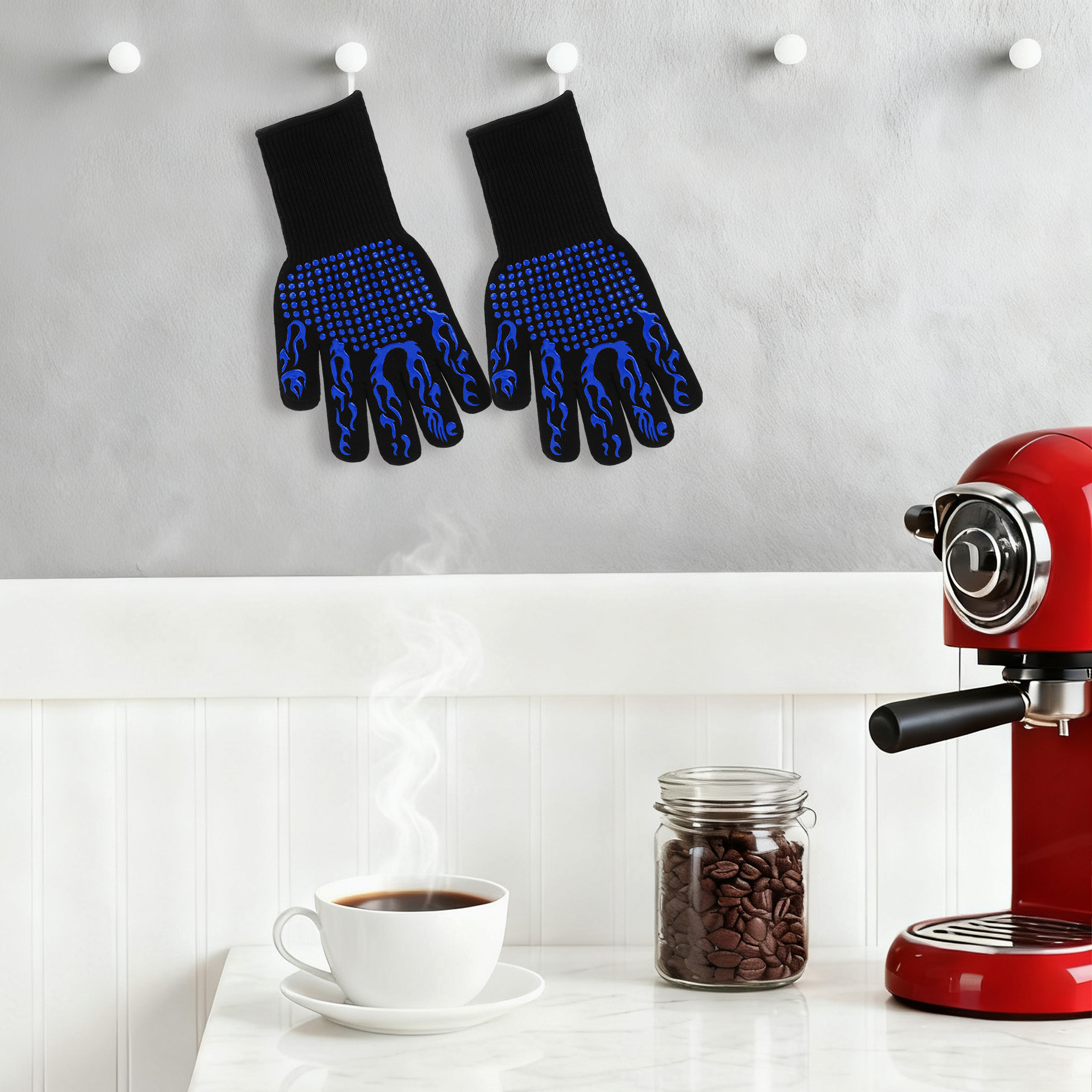 Unique Bargains Oven Mitts Heat-Resistant Cooking Gloves Blue 12.6x5inch