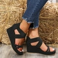 thumbnail image 2 of Sopiago Platform Sandals Women Women Wedge Platform Sandals Slingback Ankle Buckle Peep Toe Summer Shoes Black,9, 2 of 9