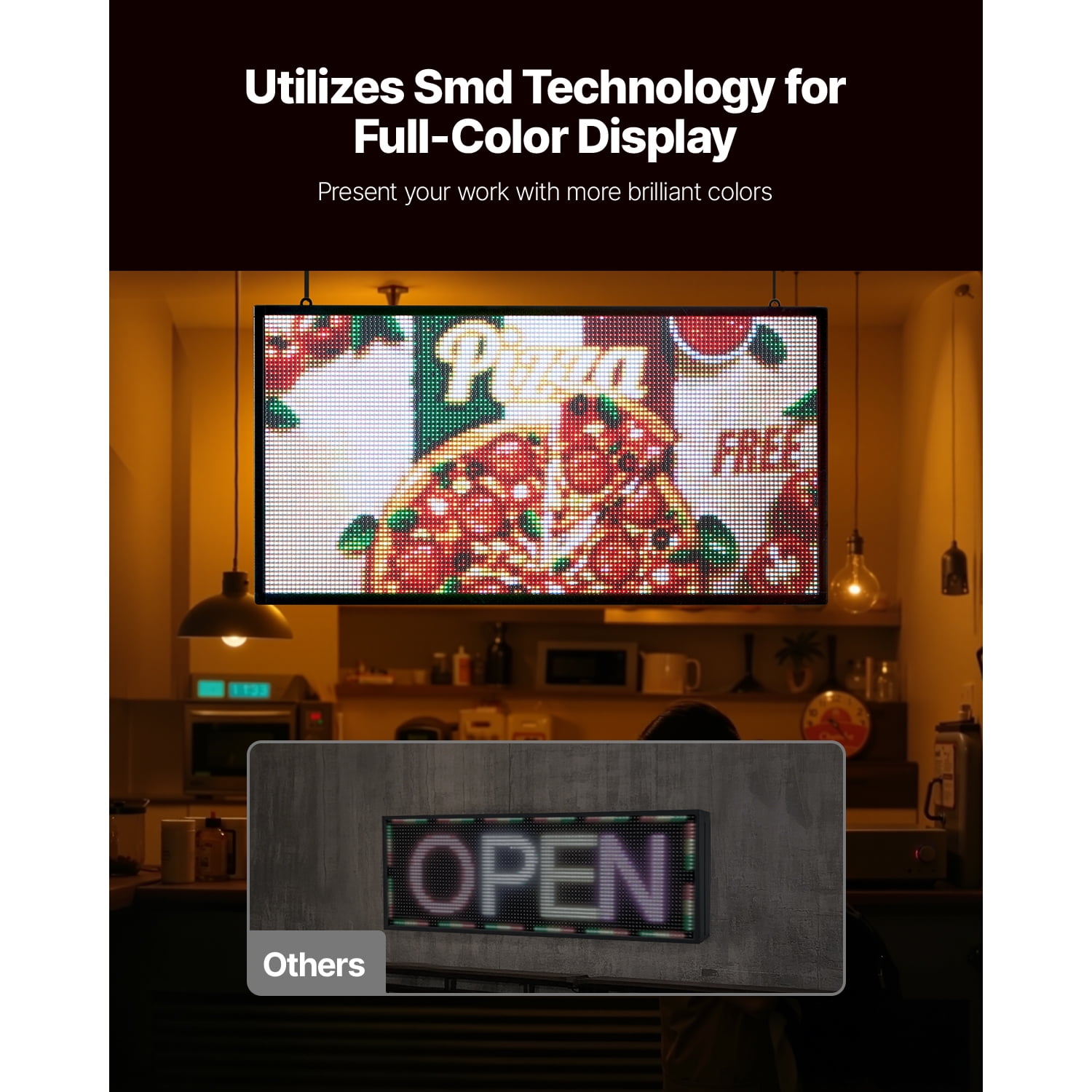 KFFKFF LED Open Sign, Configurable LED Display Bright Sign Flashing Light, P5 Multicolor Bendable Digital Scrolling Board, Bluetooth App Managed Message Billboard for Commercial Promotion