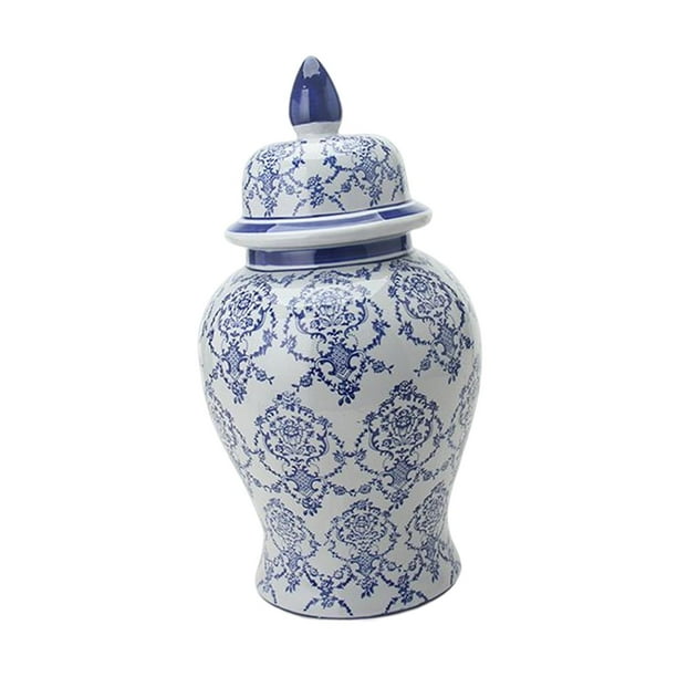 Jarrón decorativo de cerámica para flores, de porcelana azul y blanca, para guardar té y café. S
