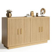 55in Buffet Cabinet, PAPROOS Modern Fluted Sideboard Cabinet with 4 Doors and Adjustable Shelf, Wooden Coffee Bar Cabinet Station for Dining Room Living Room, Natural