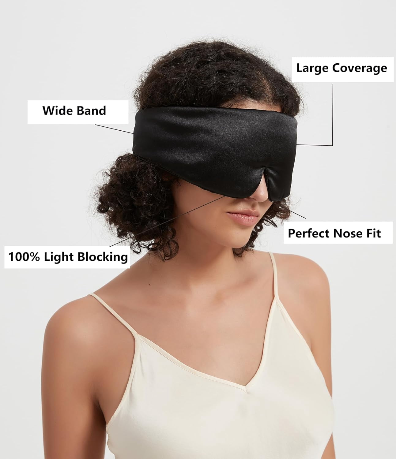 Wraparound Style  Silk Eye Mask, Wide Headband and Large Coverage Sleeping Mask for Full Blackout and Sound-muffling, Black