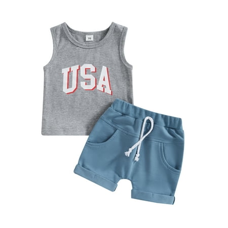 

MERSARIPHY Independence Day Infant Boys Clothes Suits Letter Print Crew Neck Sleeveless Tank Tops and Elastic Waist Shorts 2Pcs Set