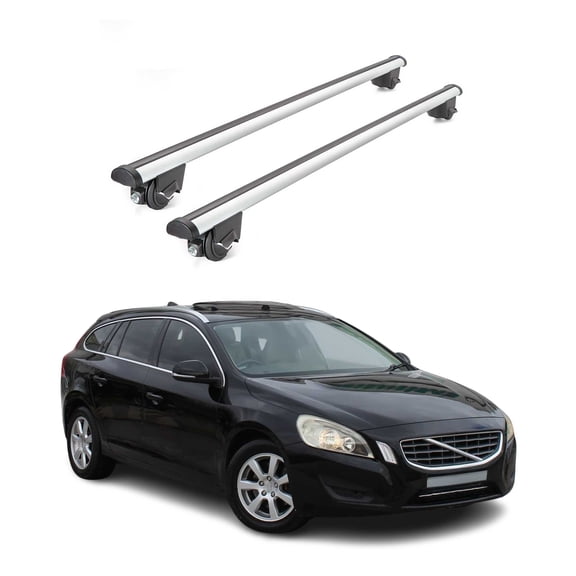 OMAC 220 Lbs Luggage Roof Rack Cross Bars for Volvo V60 2015-2018 Gray 2 Pcs Anti-Theft for Travel Kayak Canoe Surf Ski Snowboard Camping