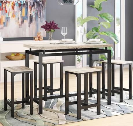Kepooman 5 Piece Dining Table Set, Modern Counter Height Bar table with 4 Chairs - Beige Kepooman 5 Piece Dining Table Set, Modern Counter Height Bar table with 4 Chairs - Beige